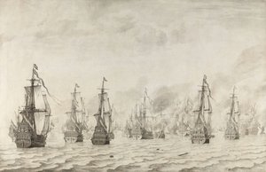 ダンケルクの戦い 1639 年 2 月 18 日、ダンケルク付近でのスペインとの海戦 作： Willem van de Velde (I)