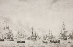 ダウンズの戦い スペイン無敵艦隊に対するダウンズの戦い、1639 年 10 月 21 日 作： Willem van de Velde (I)