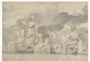 1665 年 6 月 13 日のローストフトの戦い 作： Willem van de Velde (I)