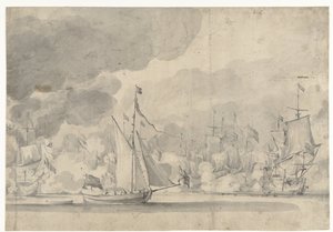 1665 年 6 月 13 日のローストフトの戦い 作： Willem van de Velde (I)