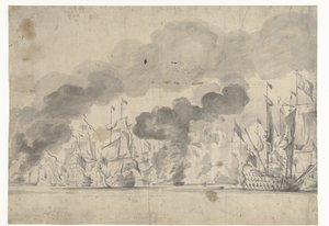 1665 年 6 月 13 日のローストフトの戦い 作： Willem van de Velde (I)