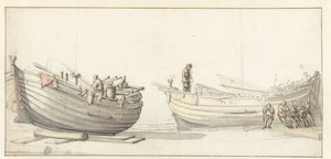 フィギュア付きの2隻の漁船の研究 作： Willem van de Velde (II) (attributed to)