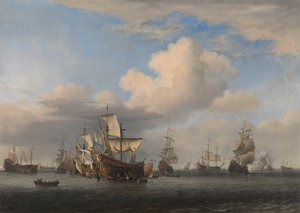 4 日間の戦いの後に拿捕されたイギリス艦艇 1666 年 6 月 11 ～ 14 日の 4 日間の戦いの後、拿捕された船「スウィフトシュア」、「セブン オークス」、「ロイヤル ジョージ」、「コンバーティーン」がゲーリーズ ゲートに運ばれます: 第二次英蘭戦争のエピソード