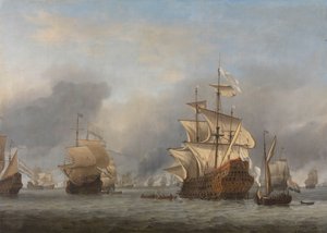 王子の捕獲 1666 年 6 月 11 日から 14 日にかけての 4 日間の海戦中の 1666 年 6 月 13 日のイギリスの提督船「ロイヤル プリンス」の拿捕: 第二次英蘭戦争 (1665-67) のエピソード
