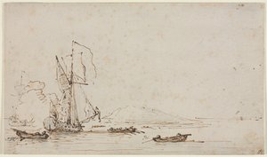 ヨットが敬礼を受け取るc。 1700。 作： Willem van de Velde