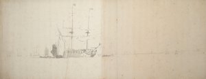 沖合に停泊中のオランダ船 1666年頃（黒鉛画） 作： Willem van de Velde the Younger