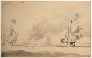 イギリス船を追うオランダ船 作： Willem van de Velde the Younger