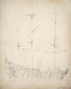 オランダ人2階建ての肖像画 1655年頃 オフセット、黒鉛 作： Willem van de Velde the Younger
