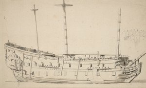 二階建ての肖像 1675年頃（黒鉛、灰色水彩） 作： Willem van de Velde the Younger