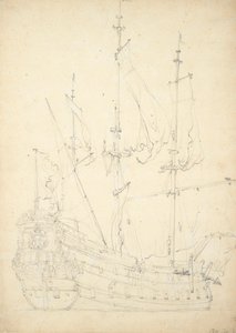 グローニンゲン」の肖像。1641年建造。48門。1666年から1667年にかけてデンマークに傭船されたが、その後は言及されていない。Stad Groeningen」、「Wapen van Groeningen」、「Zwarte Arend」とも呼ばれる。 作： Willem van de Velde the Younger