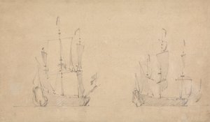 ライトエアでのフラッグシップの右舷クォータービューと別の同様のビュー 作： Willem van de Velde the Younger