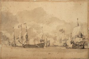 テクセル海戦（Kijkduijn）1673年8月11-21日頃（黒鉛、灰色水彩） 作： Willem van de Velde the Younger