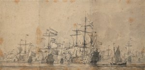 ロイヤル・プリンス」の降伏、1666年6月3-13日、1666年頃（黒鉛、灰色水彩） 作： Willem van de Velde the Younger