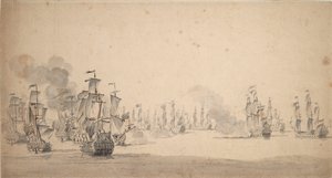 ビーチとファン・ヘントのアクション 作： Willem van de the Elder Velde