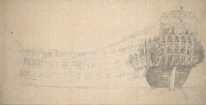 フランス製2階建て船の肖像。1666-67年にオランダで建造されたもの。 作： Willem van de the Elder Velde