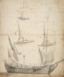 小さなオランダ商船の肖像 1665年頃（黒鉛、灰色水彩） 作： Willem van de the Elder Velde