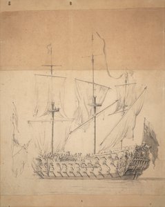 イギリス三等兵の肖像 1673年頃（黒鉛、灰色水彩） 作： Willem van de the Elder Velde