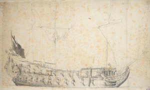 エセックス号の肖像 1660年頃（黒鉛、灰色水彩） 作： Willem van de the Elder Velde