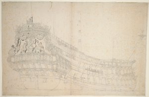 ホランディア号」の肖像、1666年頃（オフセット、グレー・ウォッシュ） 作： Willem van de the Elder Velde