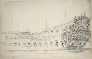 モンク号の肖像、1676年頃（黒鉛、水彩） 作： Willem van de the Elder Velde