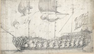 虎」の肖像（1678年）1681年頃（黒鉛、灰色水彩） 作： Willem van de the Elder Velde