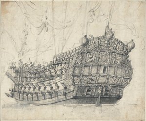 虎」の肖像（1678年）1681年頃（黒鉛、灰色水彩） 作： Willem van de the Elder Velde