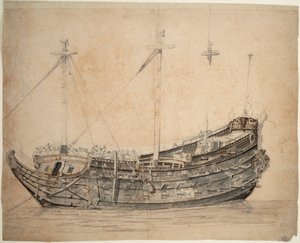 1651年に建造され、1676年に爆破されたアムステルダム提督御用達の50門艦 "Vrijheid "の肖像（黒鉛、灰色水彩、茶色のペン、インク）1653年頃