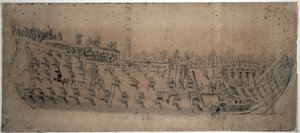 1670年に建造された、96門の大砲を備えた一等船「ロンドン」の肖像。1676年頃、Willem van de Velde l
