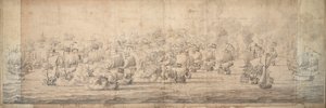 ローストフトの戦い、1665年6月3-13日、1674年頃（黒鉛、インク） 作： Willem van de the Elder Velde