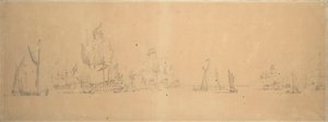 軽空のオランダ艦隊、1666年頃（黒鉛、灰色ウォッシュ） 作： Willem van de the Elder Velde