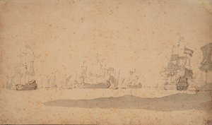 横たわるオランダ艦隊、おそらく1672年5月、1672年頃（黒鉛、灰色水彩） 作： Willem van de the Elder Velde
