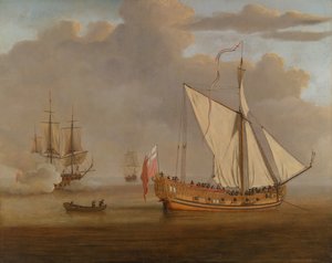 停泊中の英国ヨット「ポーツマス 作： Willem van de the Elder Velde