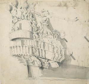 ハンプトン・コート」の船尾、1685年頃（黒鉛、グレイウォッシュ） 作： Willem van de the Elder Velde