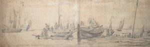 ハードの端に漂着した2人のカアグ、1643年頃（黒鉛、グレイッシュウォッシュ） 作： Willem van de the Elder Velde