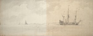 停泊するオランダのマン・オブ・ウォー、1666年頃（黒鉛画） 作： Willem van de Velde the Younger