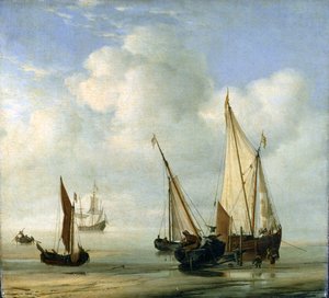 穏やかな海。 c.1650（パネルに置かれたキャンバスに油彩）