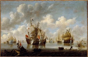 17世紀の北海での戦闘 Willem van de Velde le Jeune (1633-1707)の絵