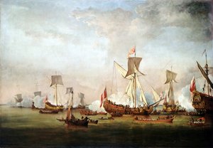 オレンジ公ウィリアム（またはイングランド公ウィリアム）（1650年～1702年）とメアリー2世王女（1662年～1694年）のオランダへのハネムーン出発（11月19日 作： Willem van de Velde the Younger
