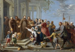 パンを配るパドヴァの聖アントニウス - ウィレム・ヴァン・ヘルプラーヌ (1614-1677) 作、銅に油彩 (80x114.3 cm)、1662年頃長老、1662年頃） - ナショナルギャラリー、L 作： Willem van the Elder Herp