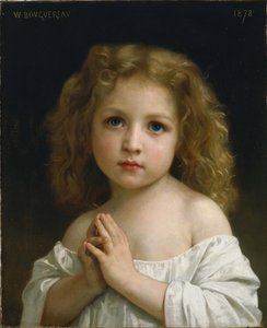 「祈りの中で手を組んだ少女の肖像」ウィリアム・アドルフ・ブグロー（1825-1905）による絵画、1878年国立西洋美術館、東京 作： William Adolphe Bouguereau