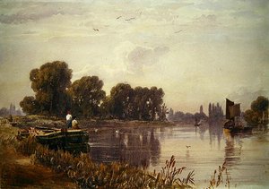 川のある風景（水彩・紙） 作： William  Evans