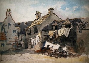 北ウェールズのドルゲリーにある旧国会議事堂の内部コート（水彩・紙） 作： William Evans