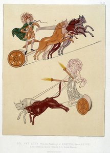 太陽と月の寓話的人物 - 「アングロサクソン人のミニチュアと装飾品とアイルランド写本」 作： William (1824  after 1913) Day