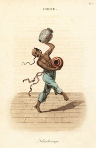 中国の曲芸師が 2 つの大きな花瓶を持って踊り、ジャグリングをしています。 作： William (after) Alexander