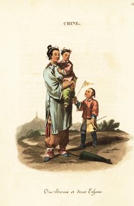 中国人の保育士と二人の子供 作： William (after) Alexander