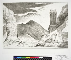 偽装者たちの輪。悪臭に鼻を覆うダンテとヴァージル、『神曲』挿絵「インフェルノ」第二十九番、ダンテ・アリギエリ著 作： William (after) Blake