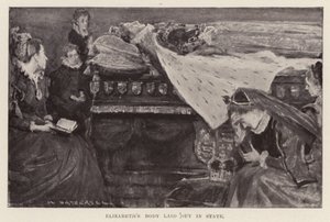 安置されたエリザベス1世の遺体、パブ。1898年（リトグラフ）