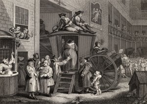 1833年に出版された「The Works of Hogarth」からTimothy Engleheart（1803-79）が彫った「Country Inn Yard」（リトグラフ）。 作： William (after) Hogarth
