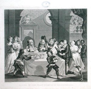 医者に飢えさせられた饗宴のサンチョ トーマス・クック（1744-1818）（エングレービング） 作： William (after) Hogarth