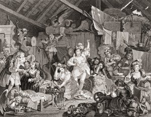 1833年にロンドンで出版された『ホガース作品集』に収録されている「納屋でリハーサルをする散歩する奏者たち」（G・プレスベリーによるモノクロの版画